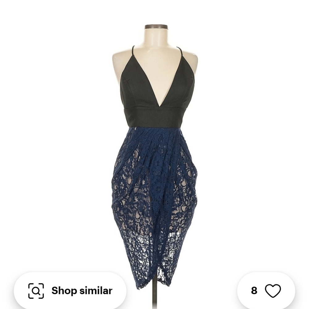 AKIRA Asymmetrical Dress with Black Top and Navy Lace Skirt